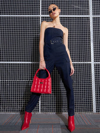 SASSAFRAS Navy Blue Strapless Basic Jumpsuit