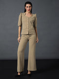 SASSAFRAS worklyf Brown Puff Sleeves Top & Trousers Co-Ords