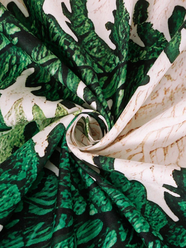 Myntra Elegant Homes Green & White Floral 400 TC Cadar Katil King dengan 2 Sarung Bantal