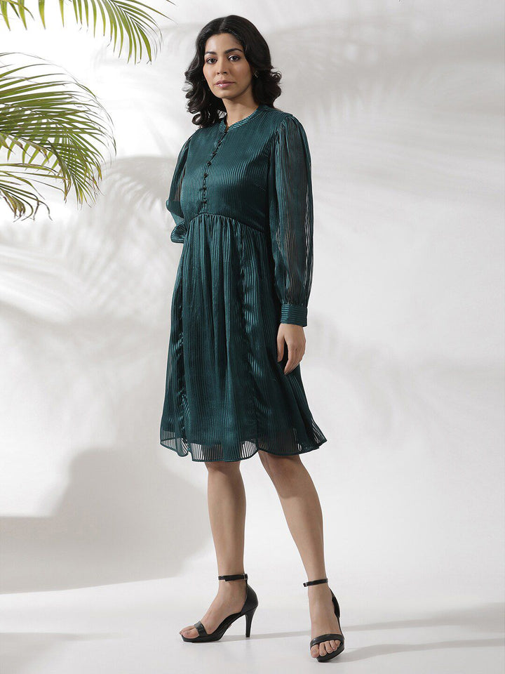 W Self Design Striped Fit & Flare Dress