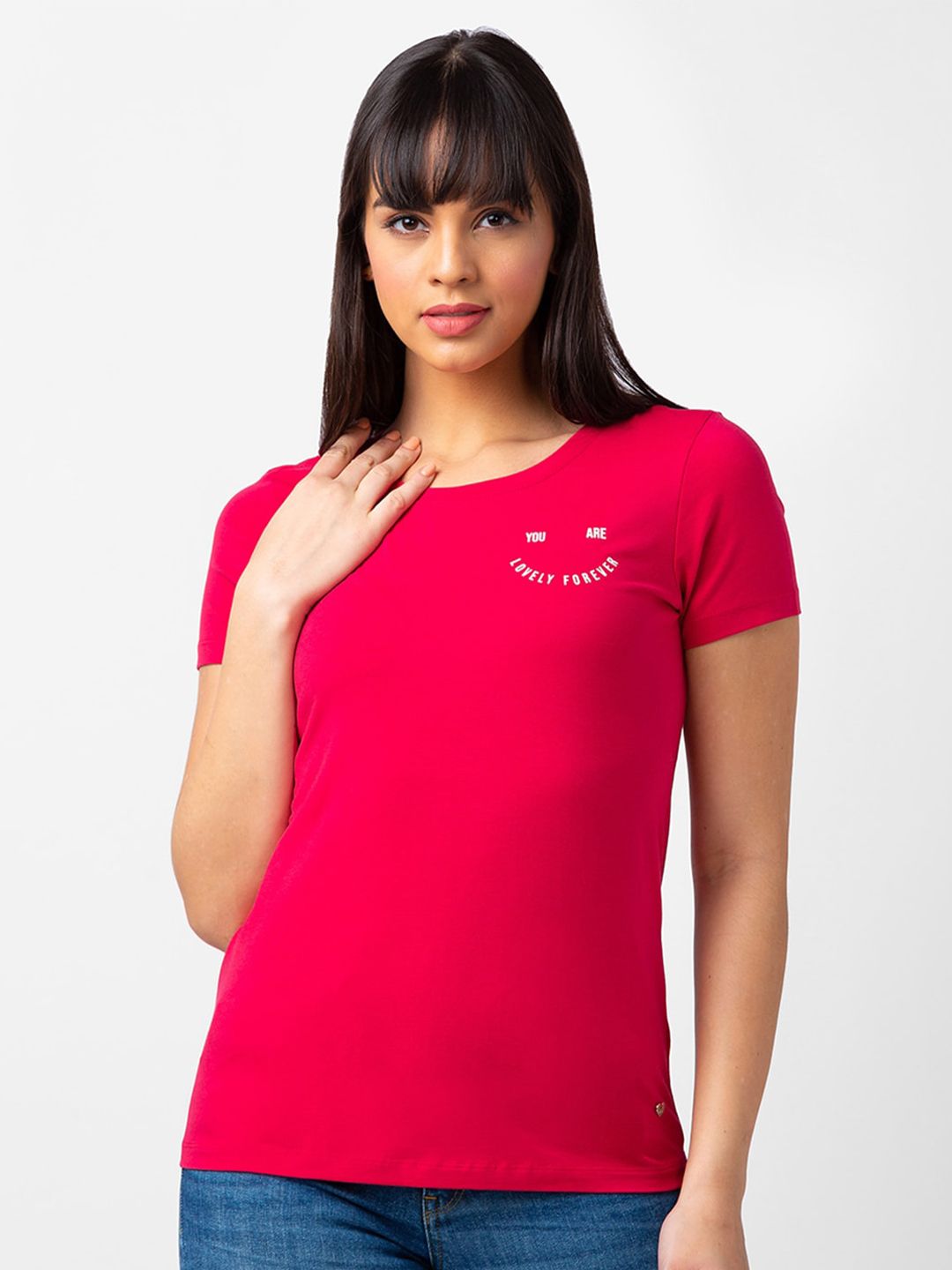 SPYKAR Women Round Neck Cotton T-shirt