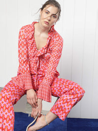 RAREISM Women Geometric Printed Slim Fit Pure Cotton Trousers