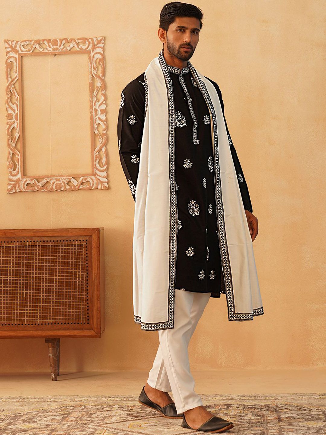 Jompers Floral Embroidered Sequinned Kurta With Pyjamas & Dupatta