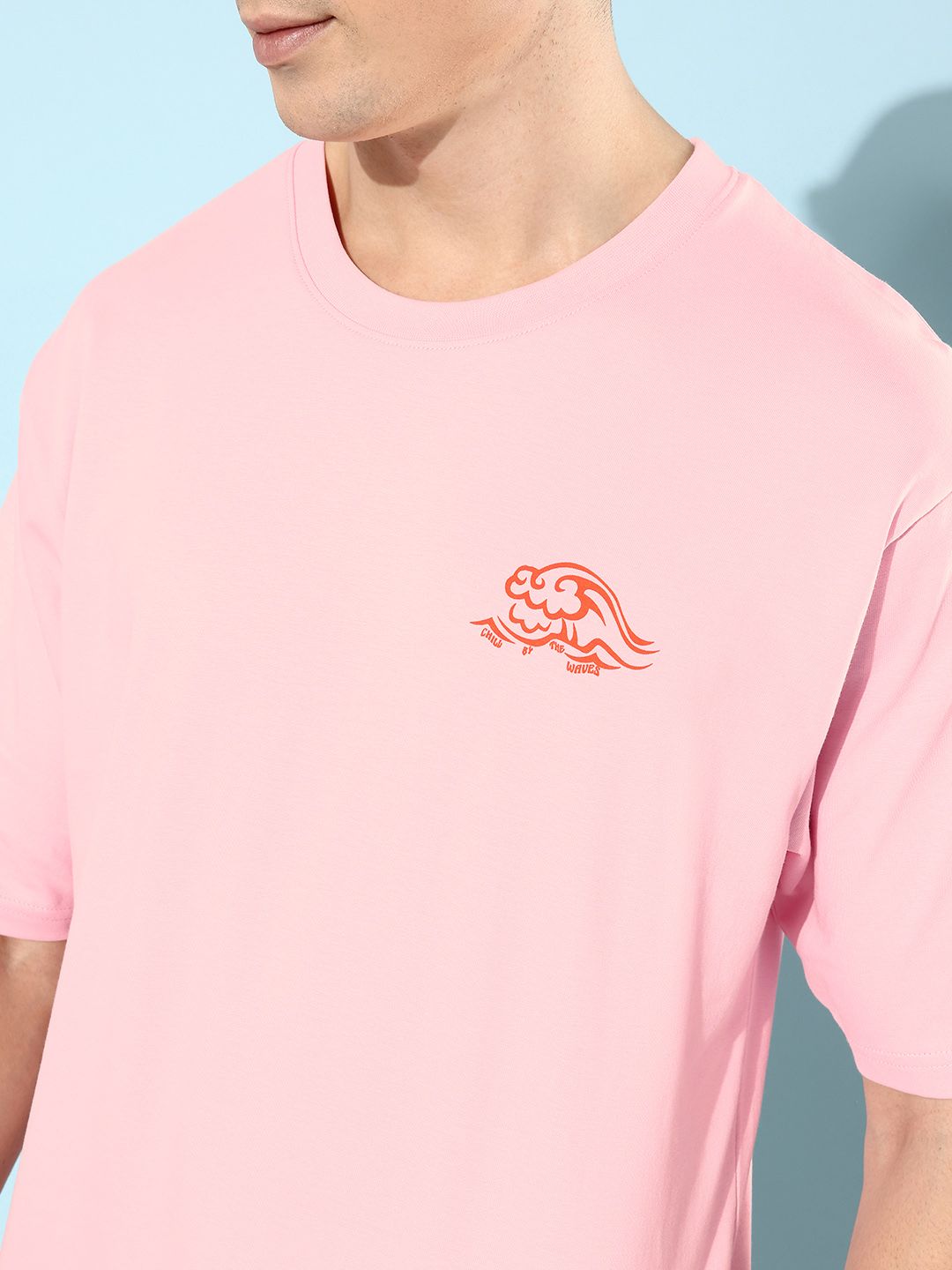 Difference of Opinion Men Pink & Orange Pure Cotton Typography Printed Loose T-shirt