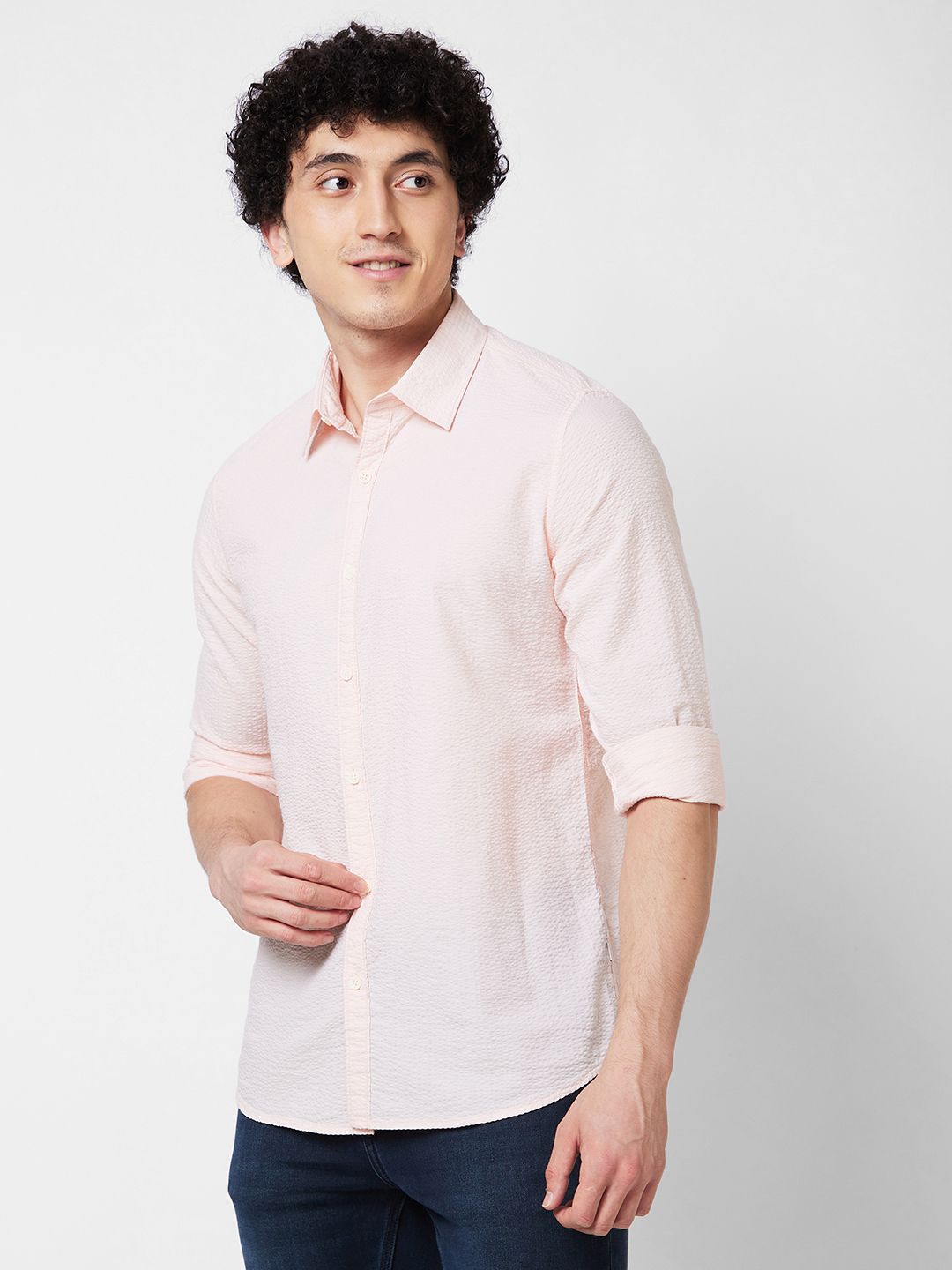 SPYKAR Textured Long Sleeves Cotton Casual Shirt