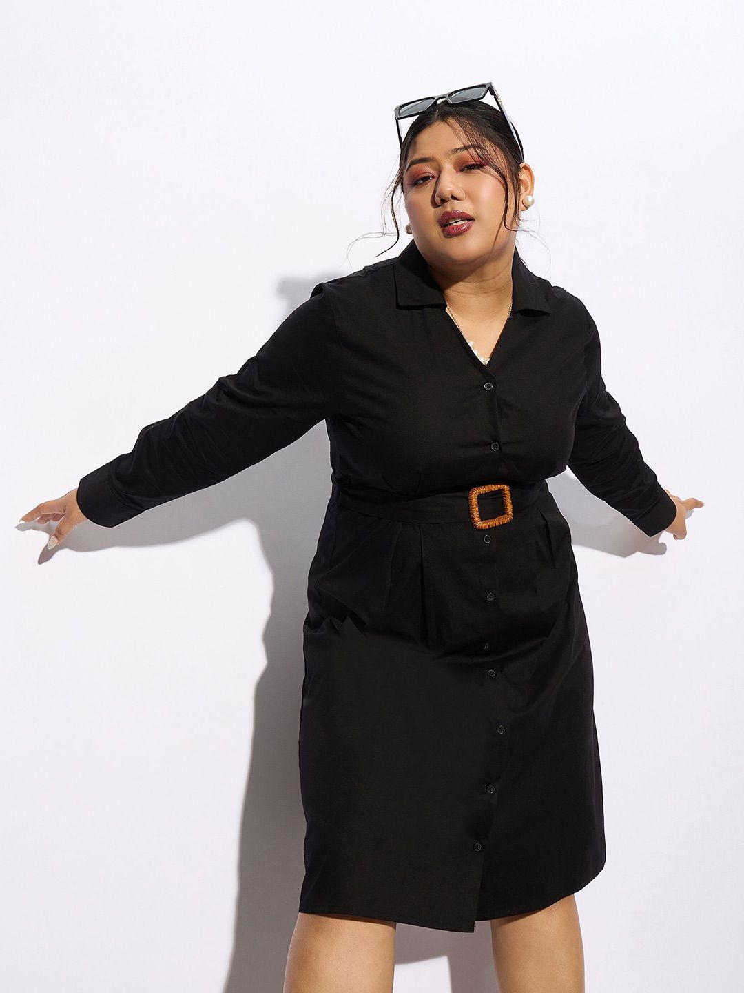 SASSAFRAS Curve Plus Size Long Sleeves Cotton Shirt Dress