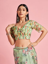 Saree mall Green & Pink Floral Printed Organza Sarees