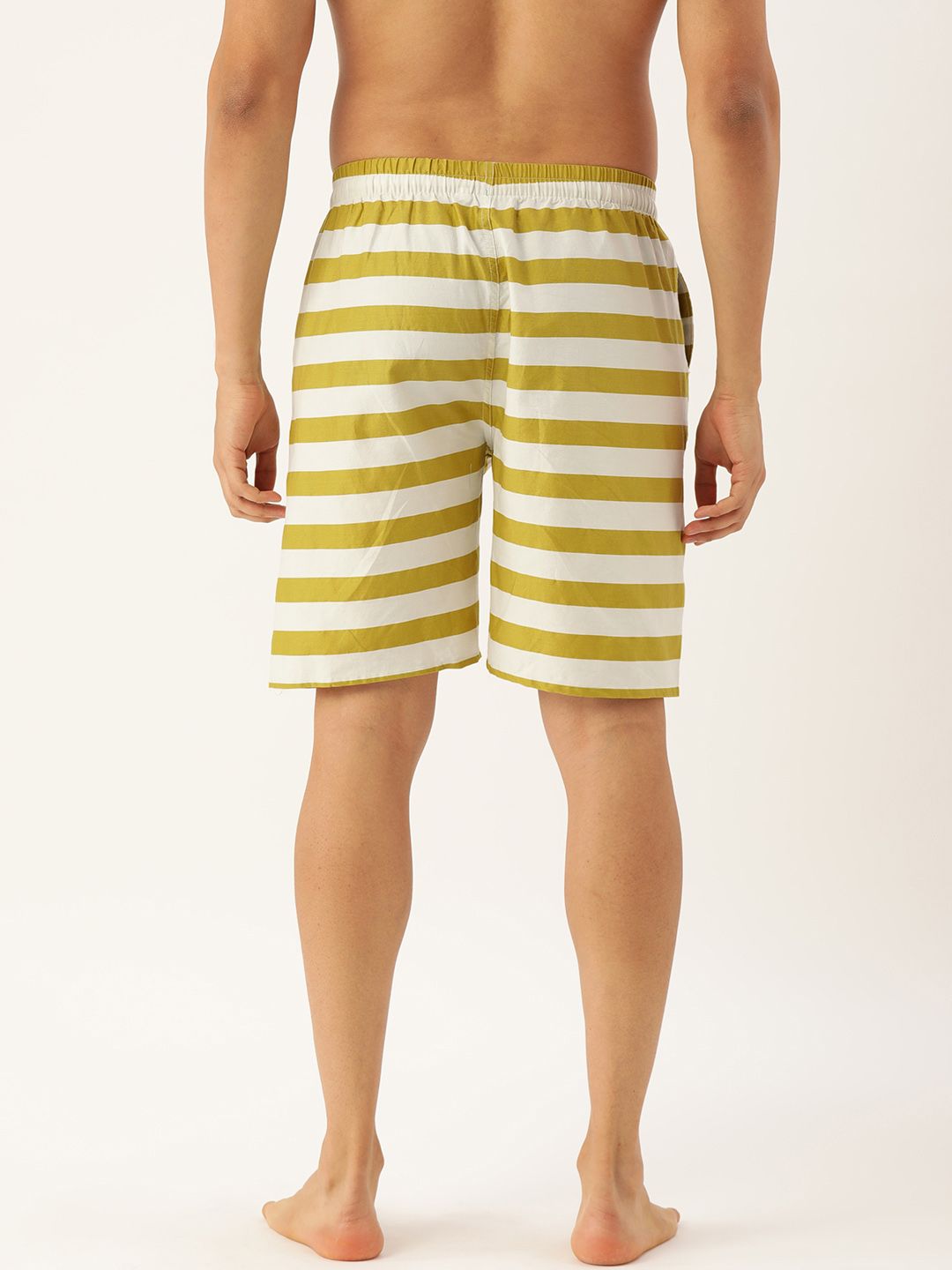 The Indian Garage Co Men Mustard Yellow & White Striped Pure Cotton Boxers 1120-BXR10-15