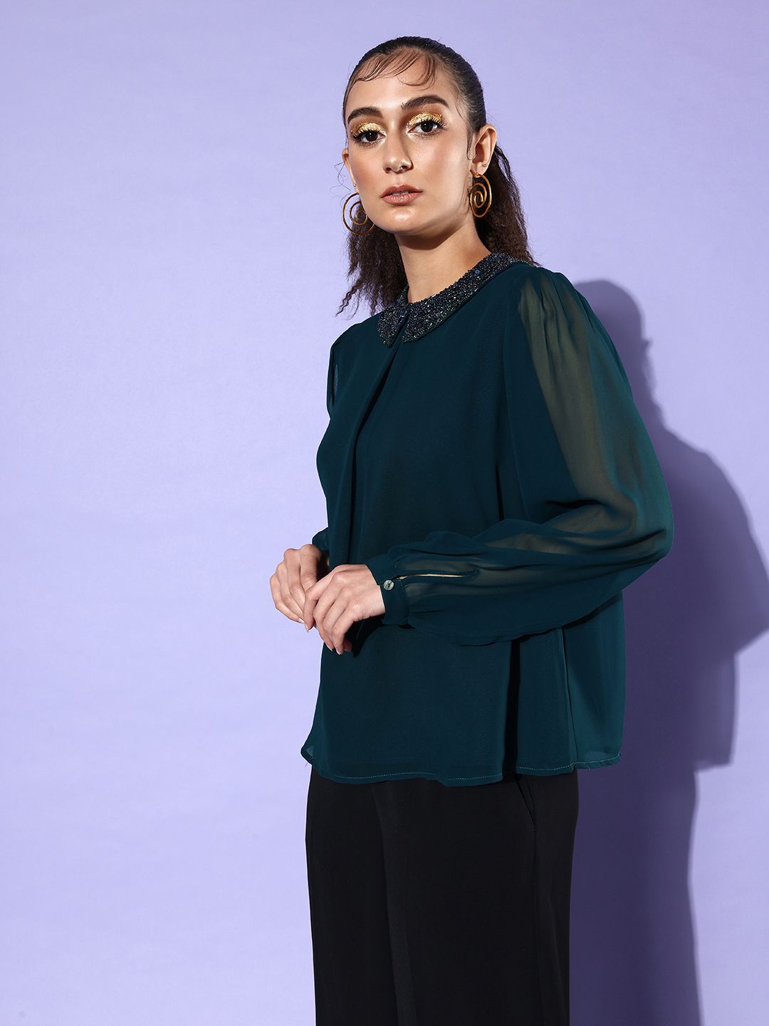 QUIERO Puff Sleeve Georgette Top