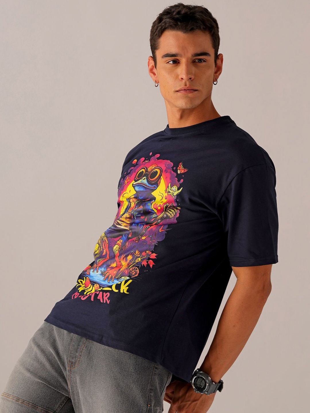 The Indian Garage Co Men Back Printed Boxy Oversized Round Neck T-shirt