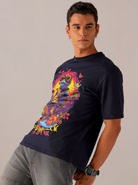 The Indian Garage Co Men Back Printed Boxy Oversized Round Neck T-shirt