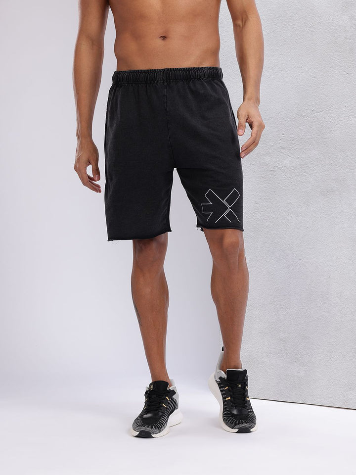 HRX by Hrithik Roshan Men Brand Logo Print Pure Cotton Washed Effect Training Shorts