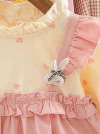 YK Girls Round Neck Cotton Fit & Flare Dress With Ruffle Details