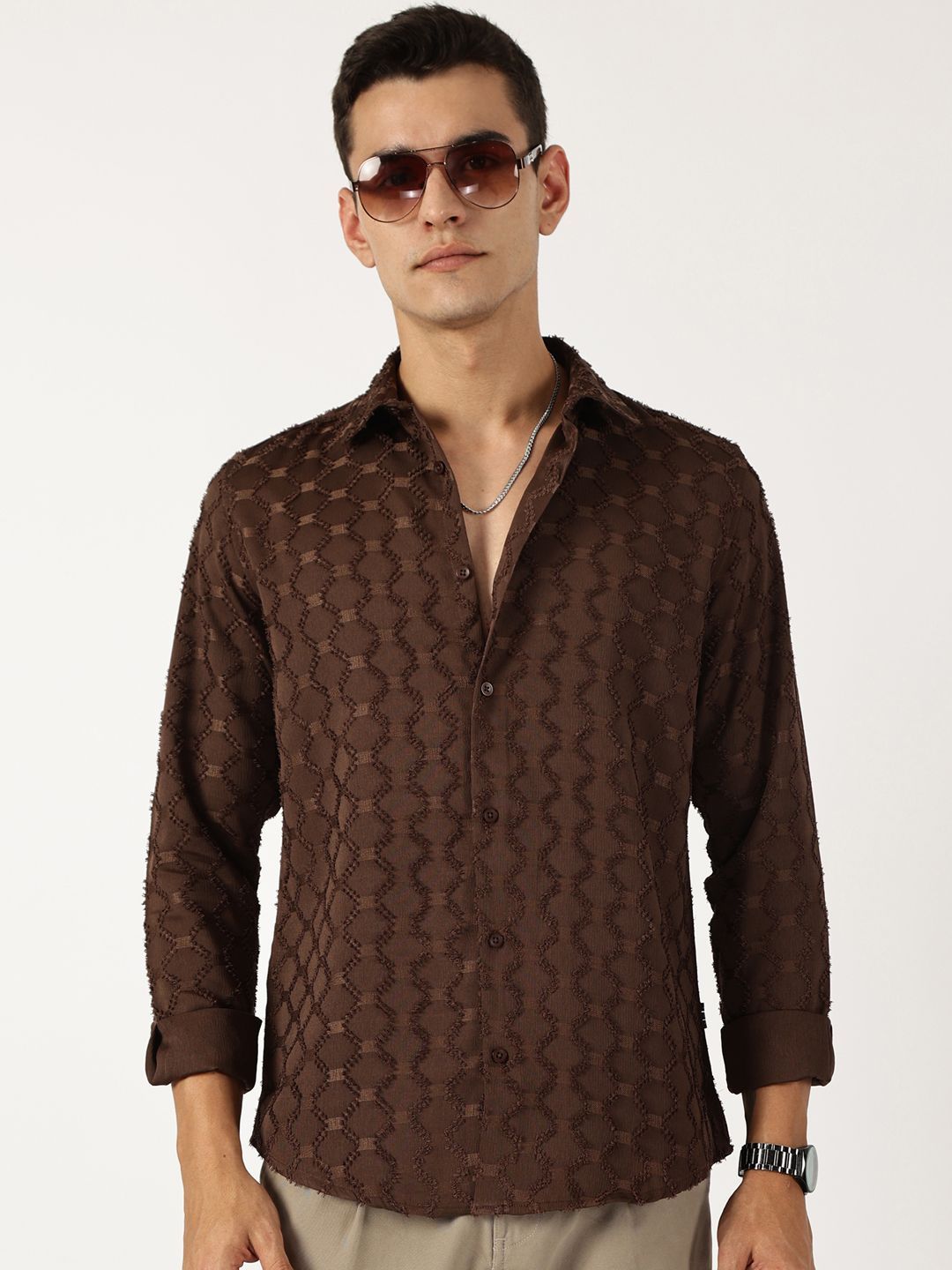 Thomas Scott Men Premium Spread Collar Textured Casual Shirt