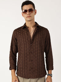 Thomas Scott Men Premium Spread Collar Textured Casual Shirt