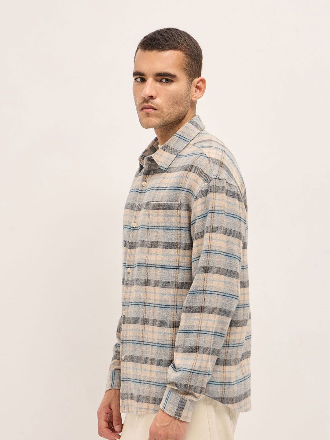 THE BEAR HOUSE Men Relaxed Fit Spread Collar Tartan Checked Cotton Casual Shirt