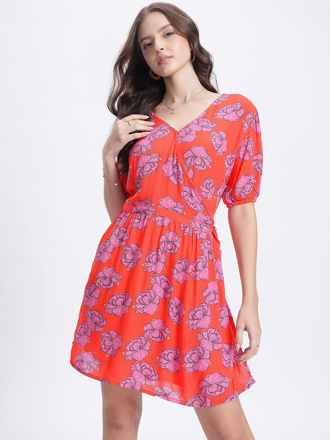 DressBerry Garden Floral Print Tie-Up V-Neck Wrap Dress