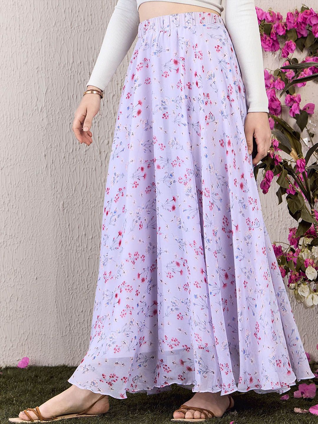 Berrylush Women Printed Flared Maxi Skirts