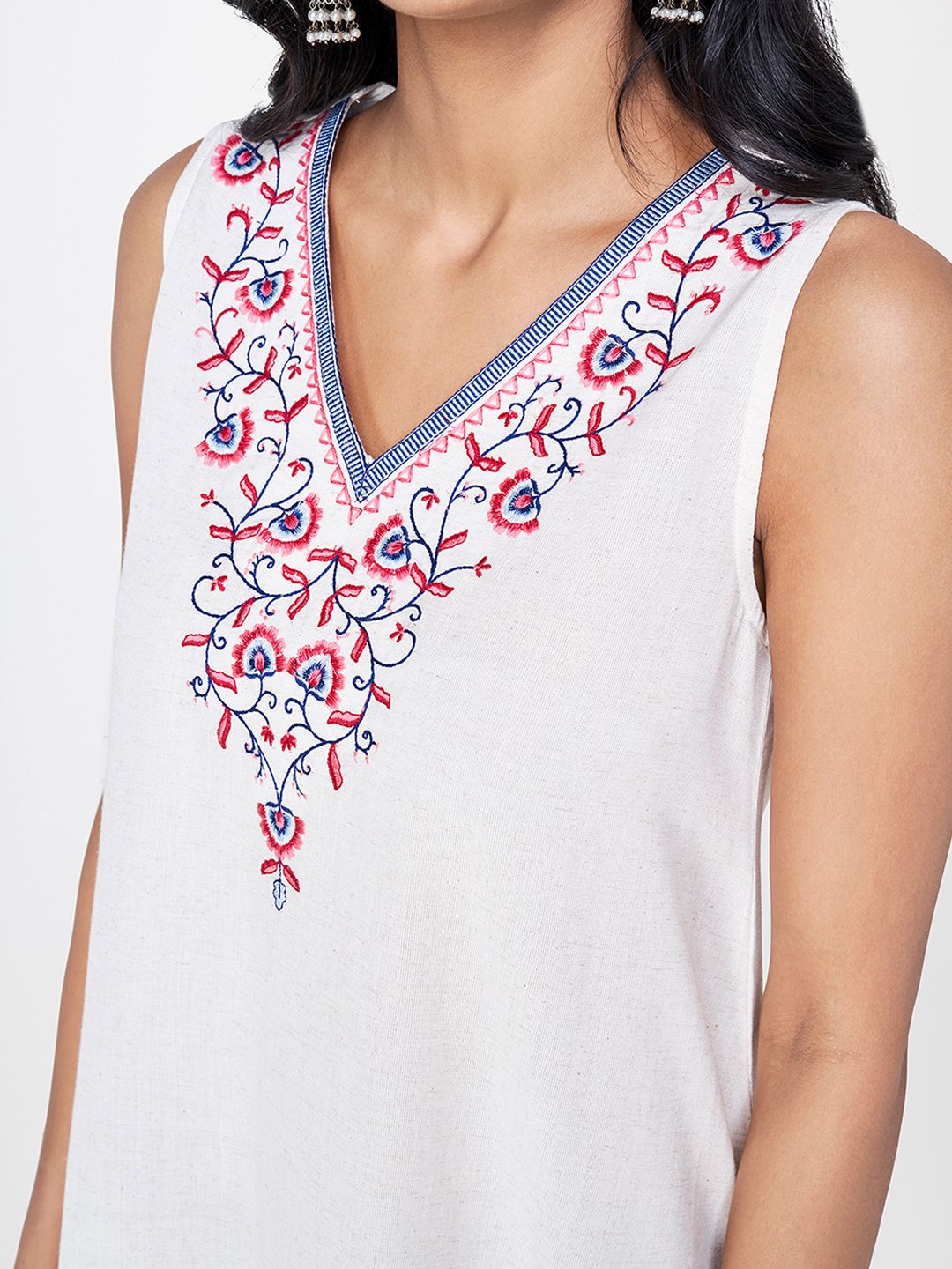 Global Desi Women White Solid A-Line Kurta