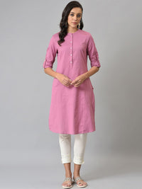 W Pink Roll-Up Sleeves Pathani Kurta