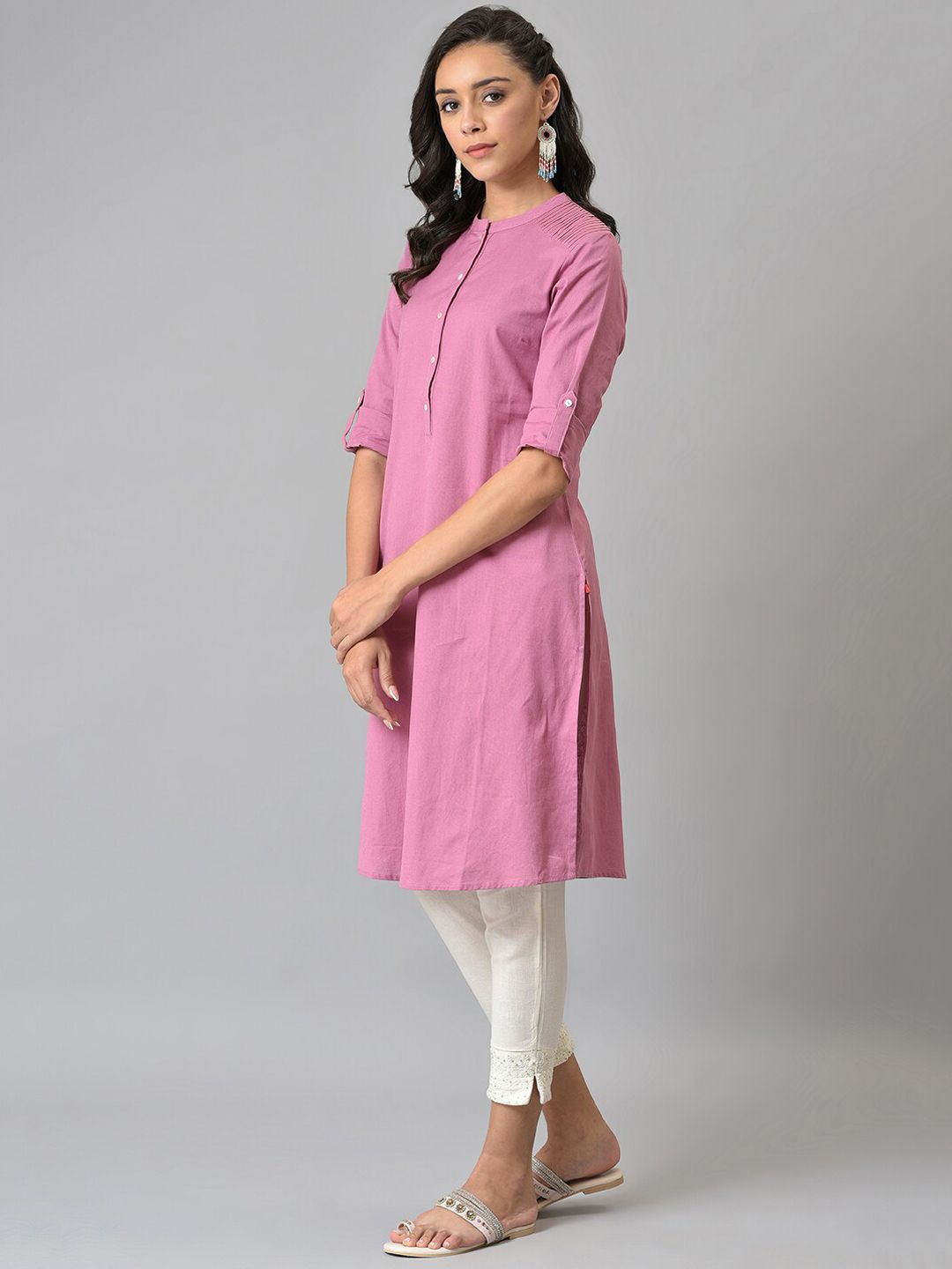 W Women Mauve Solid Kurta