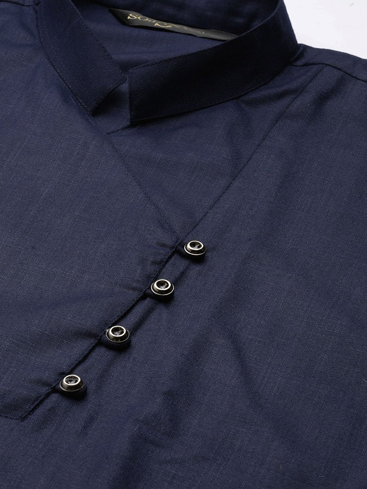 SOJANYA Lelaki Navy Blue Solid Straight Short Kurta