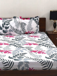BOMBAY DYEING White & Grey Floral 160 TC Queen Bedsheet with 2 Pillow Covers