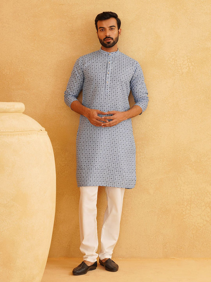 SOJANYA Kurta Linen Kapas Bercetak Motif Etnik Dengan Churidar