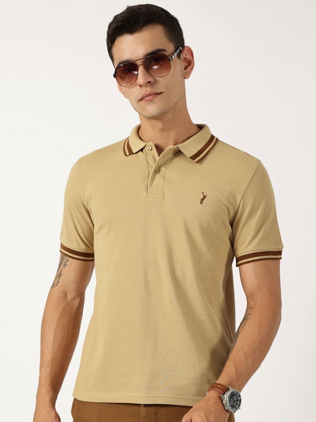 Thomas Scott Men Solid Polo Collar Cotton T-shirt