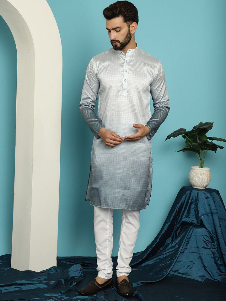 SOJANYA Striped Sequinned Jacquard Mandarin Collar Kurta With Churidar