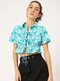 DressBerry Flirty Fusion Floral Print Front-Tie Crop Top