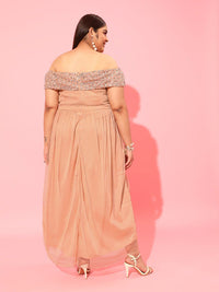 CURVY STREET Peach Plus Size Embellished Net Dress