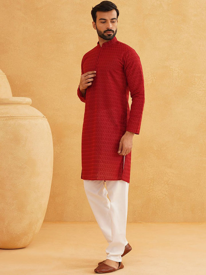 SOJANYA Geometric Embroidered Regular Pure Cotton Straight Kurta With Churidar