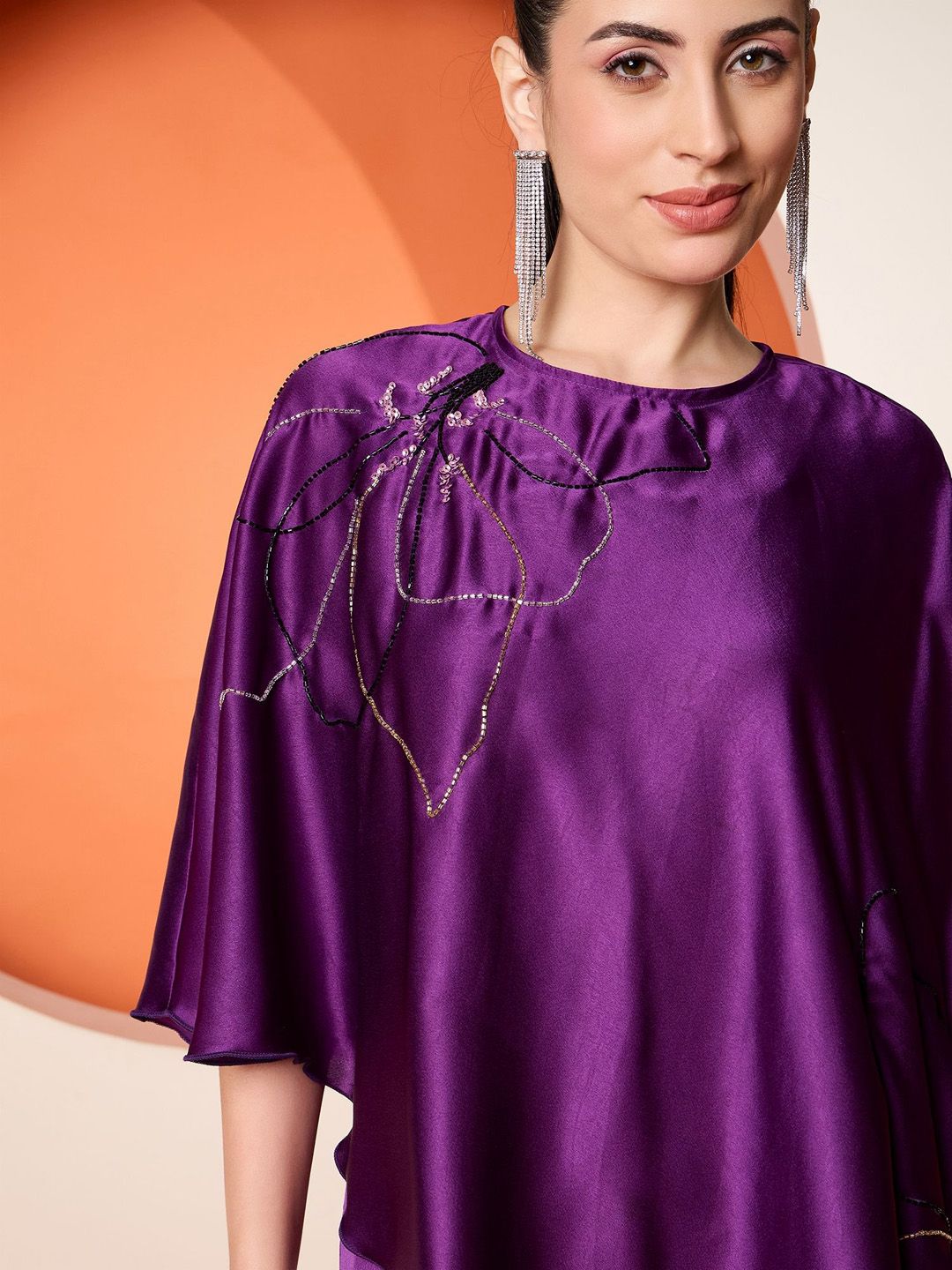 Antheaa Embellished Satin Top With Trousers Co-Ords