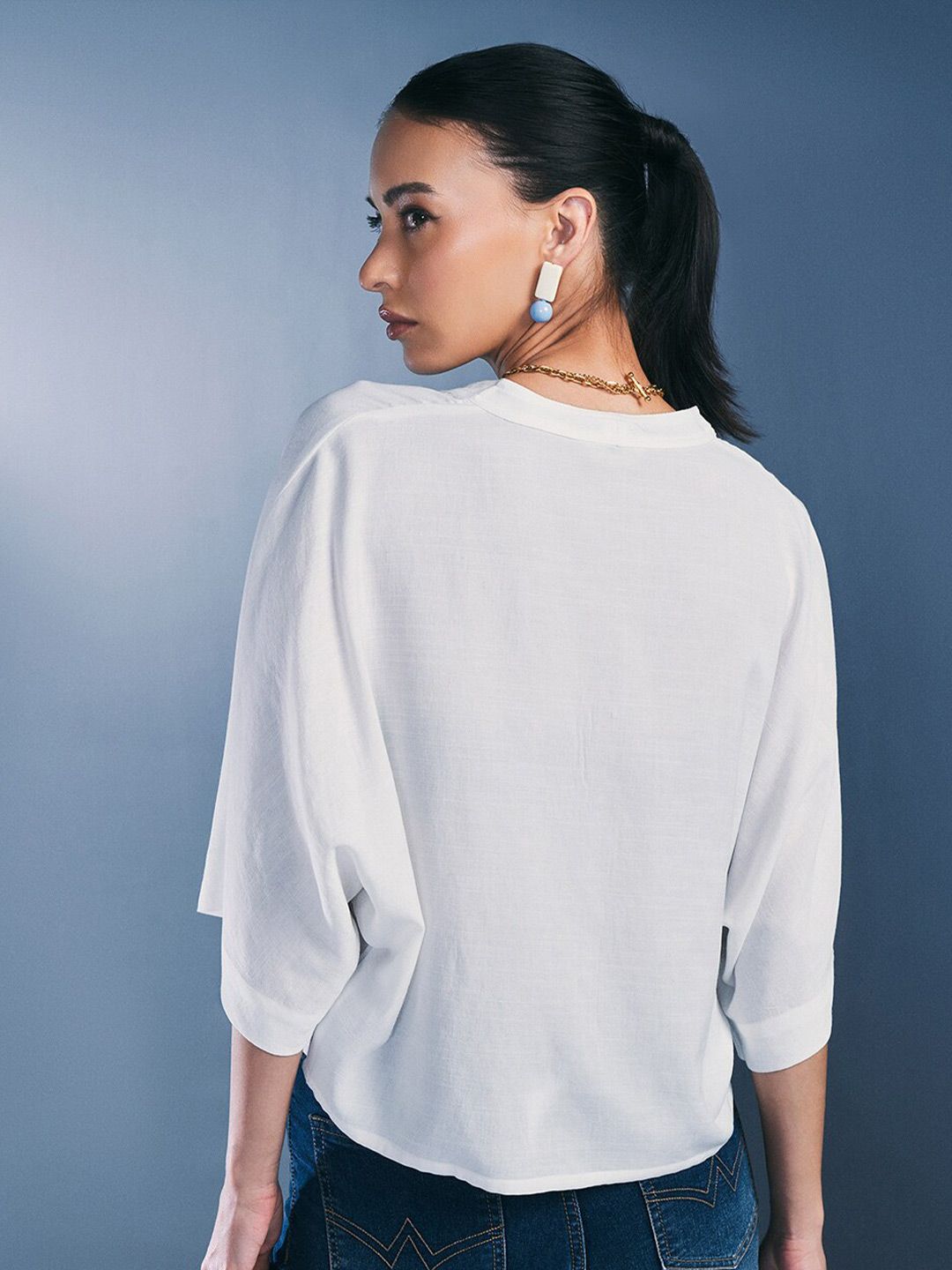 AND V-Neck Extended Sleeves Shirt Style Top