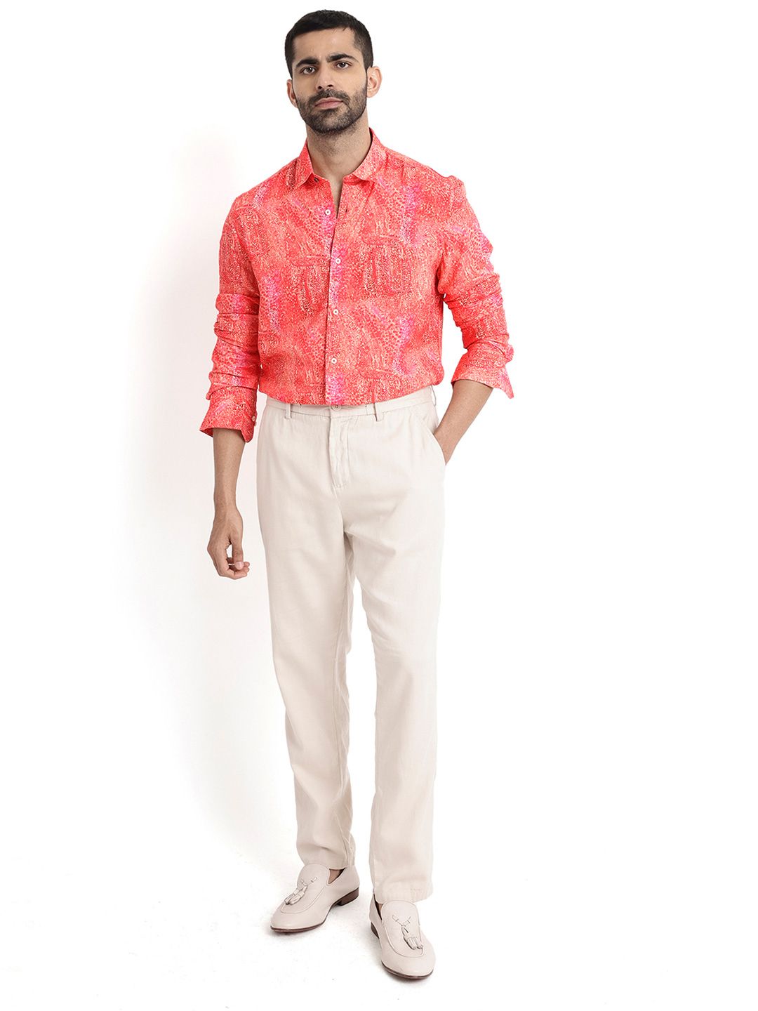 RARE RABBIT Men Audie Slim Fit Floral Opaque Printed Cotton Shirt
