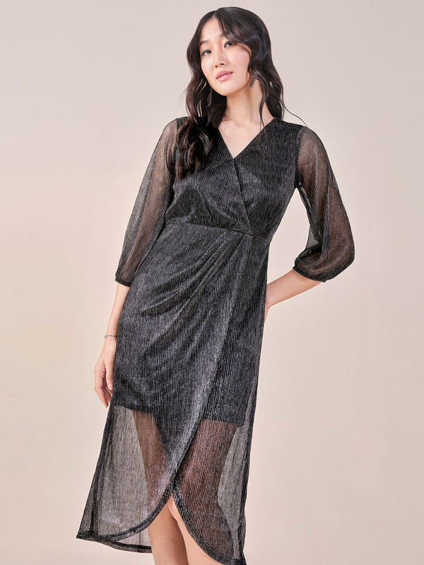 AND Puff Sleeve Midi Wrap Dress