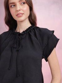 DressBerry Tie-Up Neck Crinkle Ruffled Top