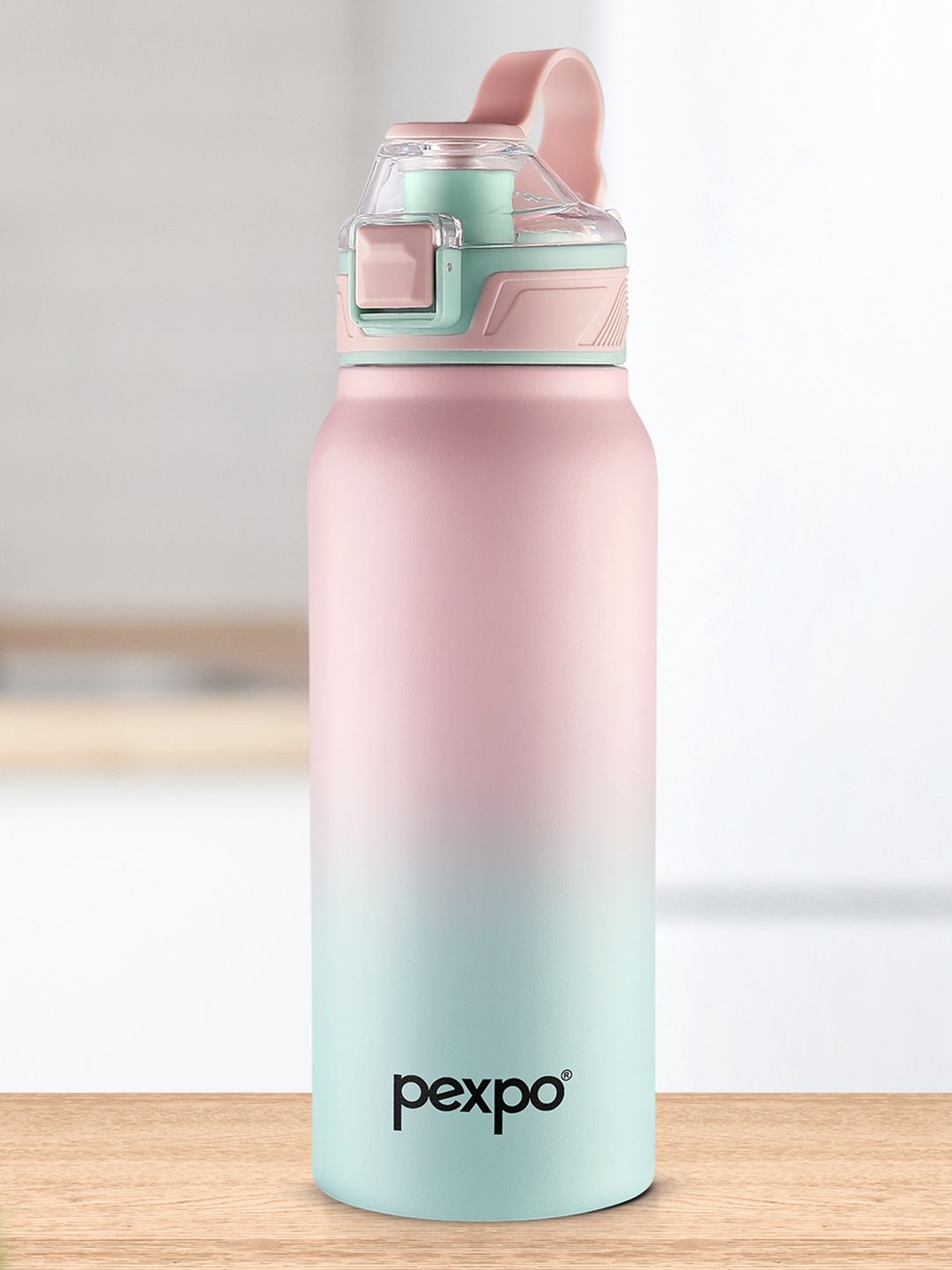 Pexpo Pink & Green Colourblocked Stainless Steel Double Wall Vacuum Water Bottle-740 ml