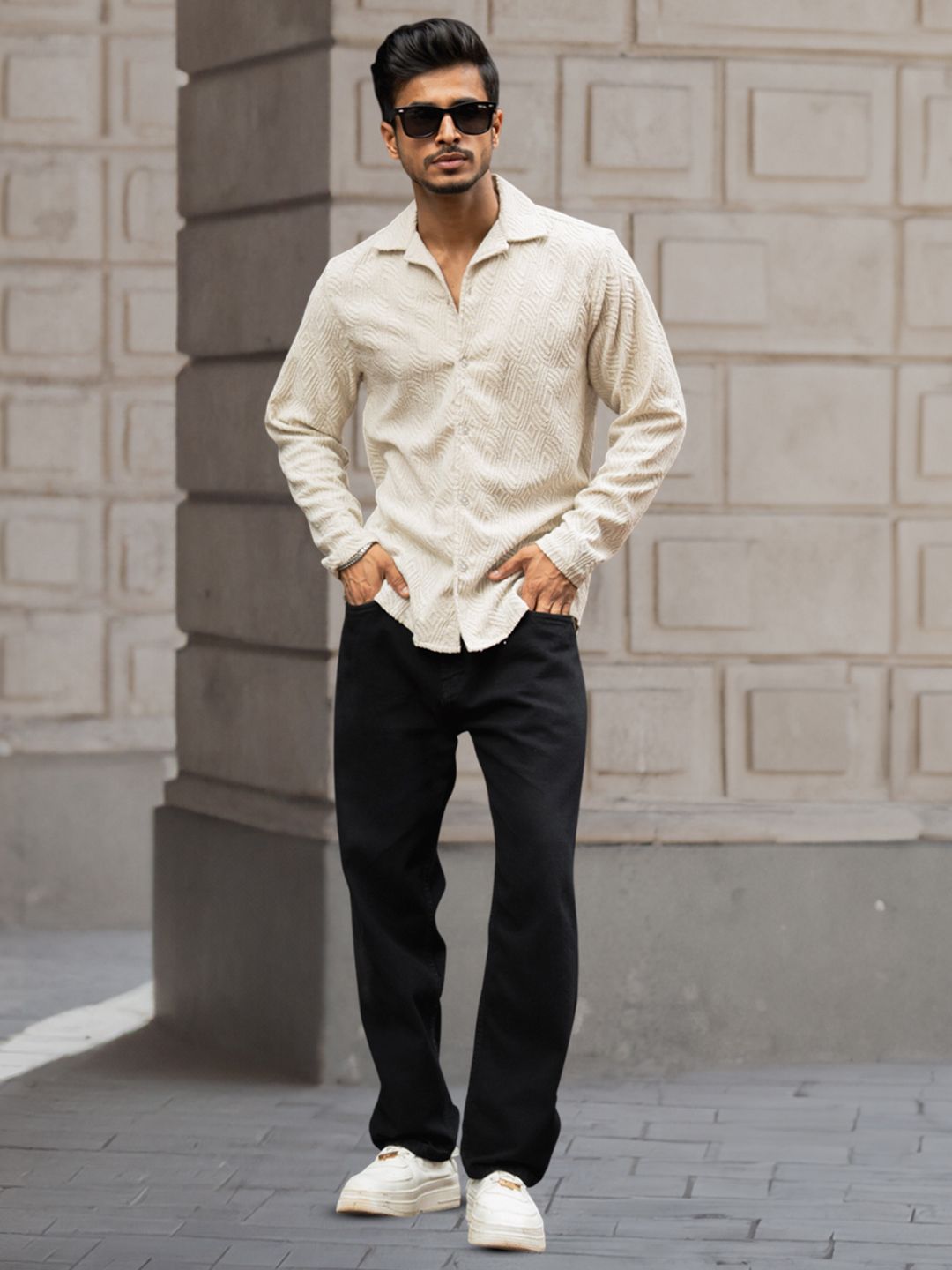 Powerlook Men Cuban Collar Textured Regular Fit Casual Shirt