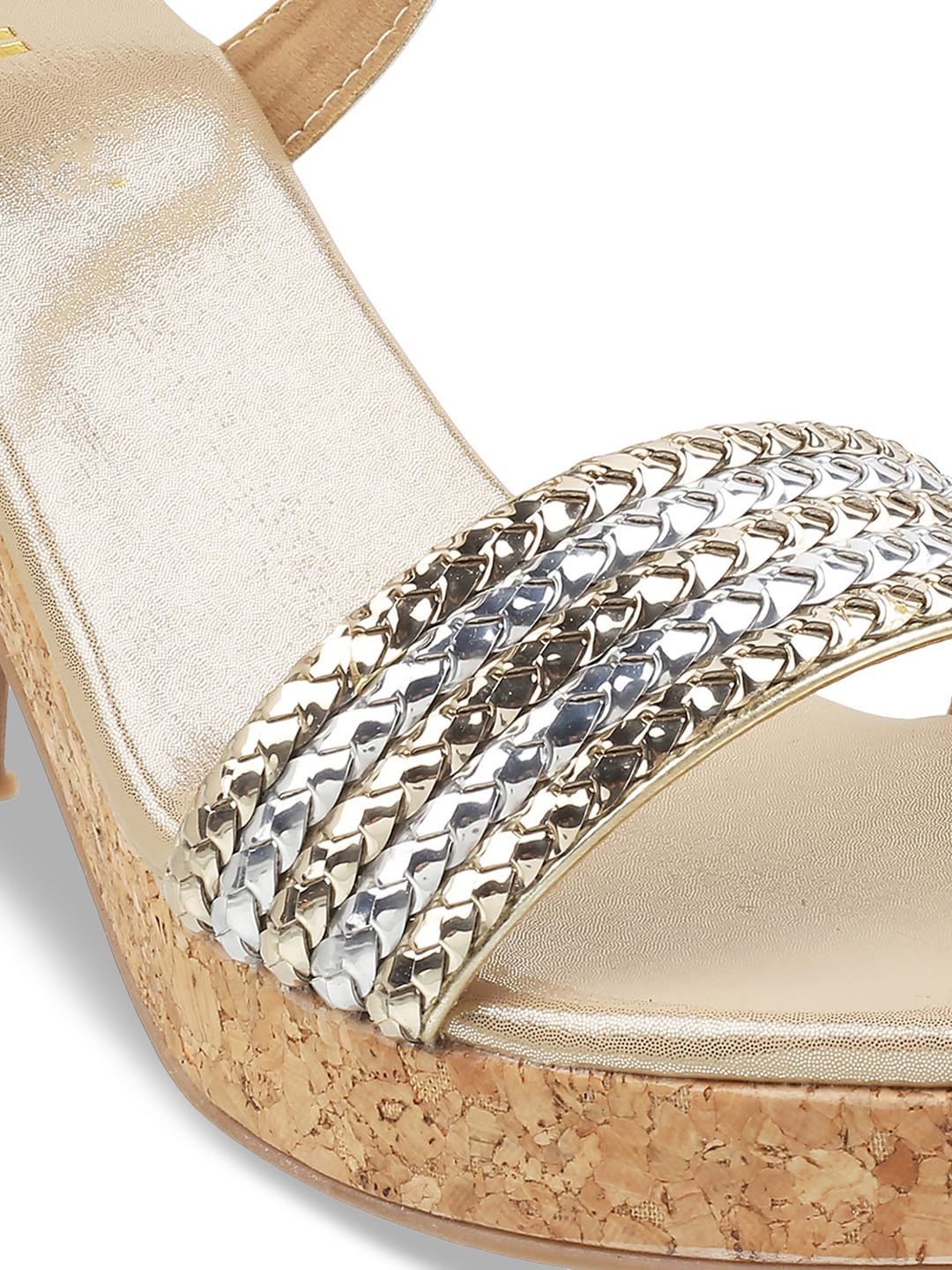 Mochi Gold-Toned Woven Design Block Heels