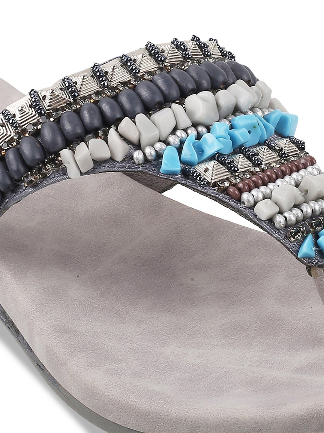 Metro Women Grey Embellished Ethnic Open Toe Flats