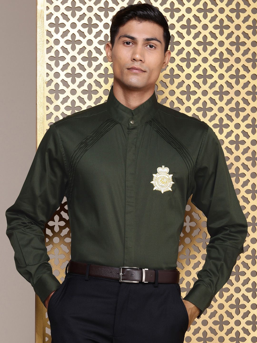 House of Pataudi Embroidered Pure Cotton Opaque Party Shirt