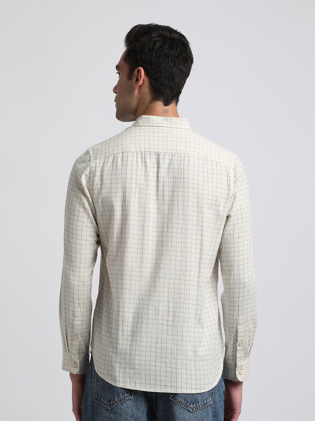 THE BEAR HOUSE Slim Fit Windowpane Checks Pure Cotton Casual Shirt