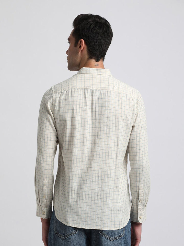 THE BEAR HOUSE Slim Fit Windowpane Checks Pure Cotton Casual Shirt