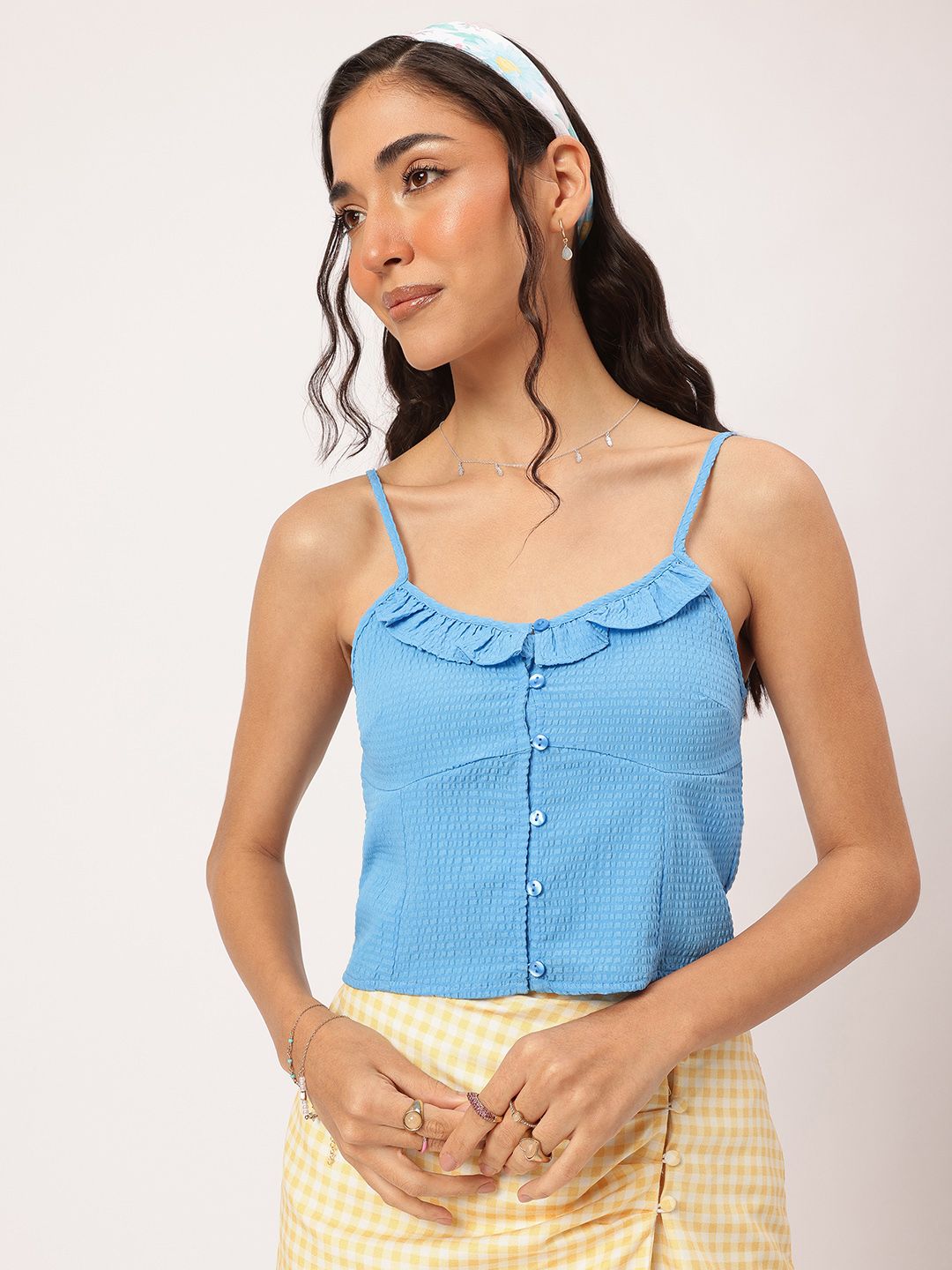 DressBerry Ruffled Radiance Seersucker Crop Top