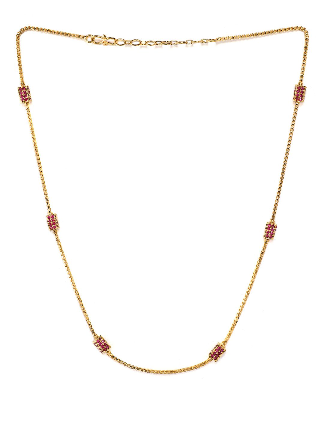 Rubans Faux Ruby Studded Gold Toned Necklace