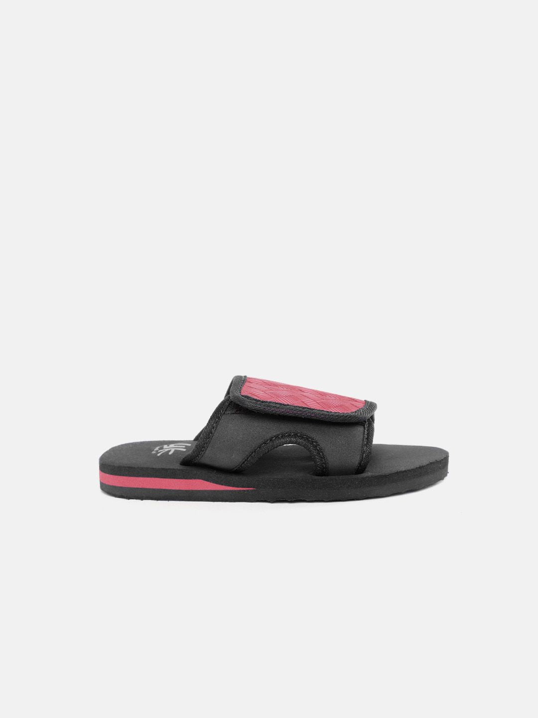 YK Girls Black & Pink Textured Sliders