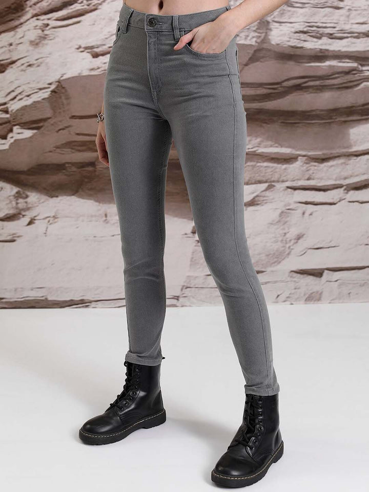 Basics By Tokyo Talkies Women Grey Skinny Fit Stretchable Jeans