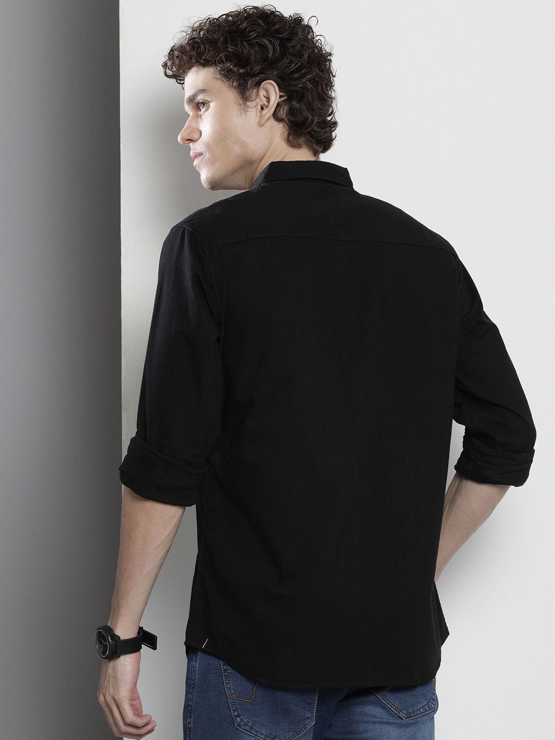 The Indian Garage Co Men Black Casual Shirt with Reflective Strips